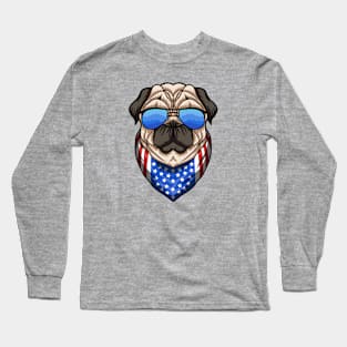 Patriotic American Pug Illustration Long Sleeve T-Shirt